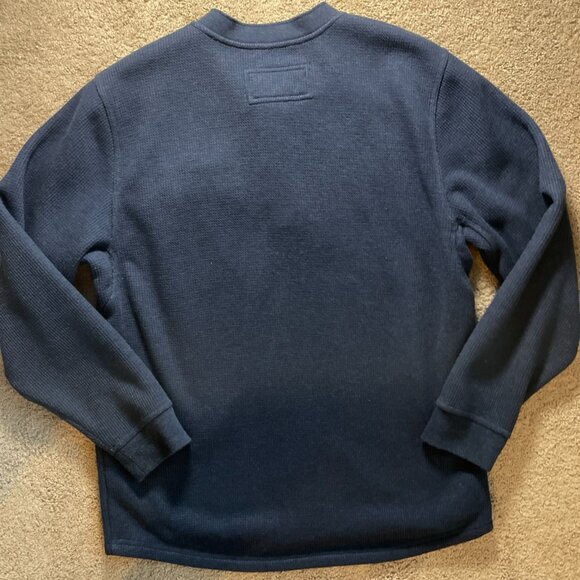LL Bean Mens L Katahdin Iron Works Bonded Waffle Fleece Henley Navy 1/4 Snap - Picture 6 of 7